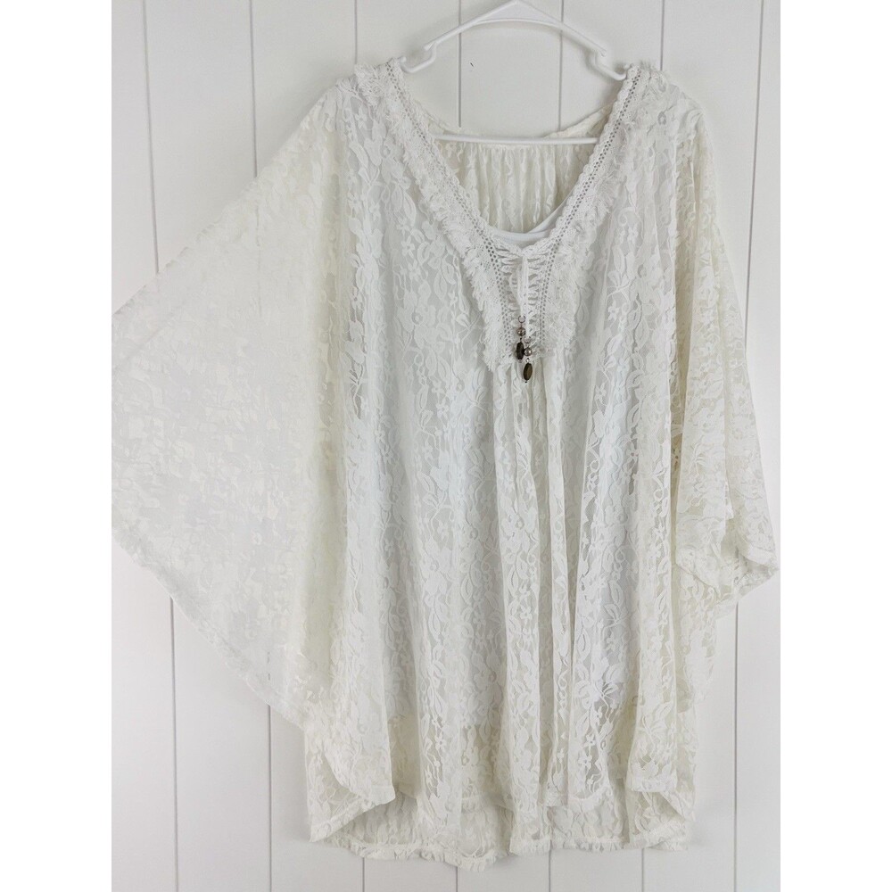One World White Lace Tunic Top Boho Festival Batwing Blouse Plus Size XXL